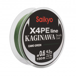 Шнур Saikyo KAGINAWA X4PE 150m, зеленый camo #0,6 (0,128mm), 4,5kg Шнур Saikyo KAGINAWA X4PE 150m, зеленый camo #0,6 (0,128mm), 4,5kg
